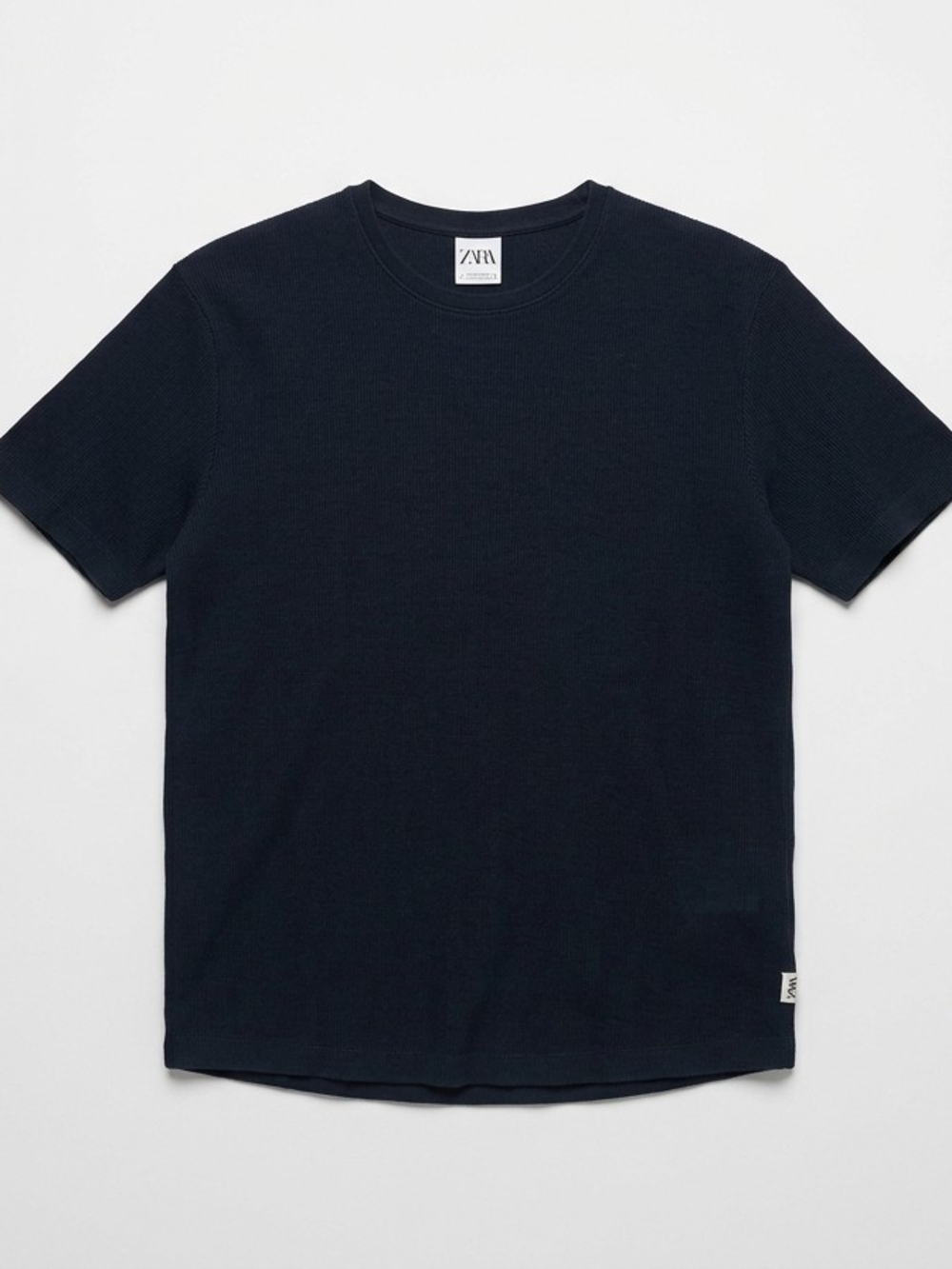 Zara Men’s Dark Navy Short Sleeve Jacquard Knit Crew Neck Tee